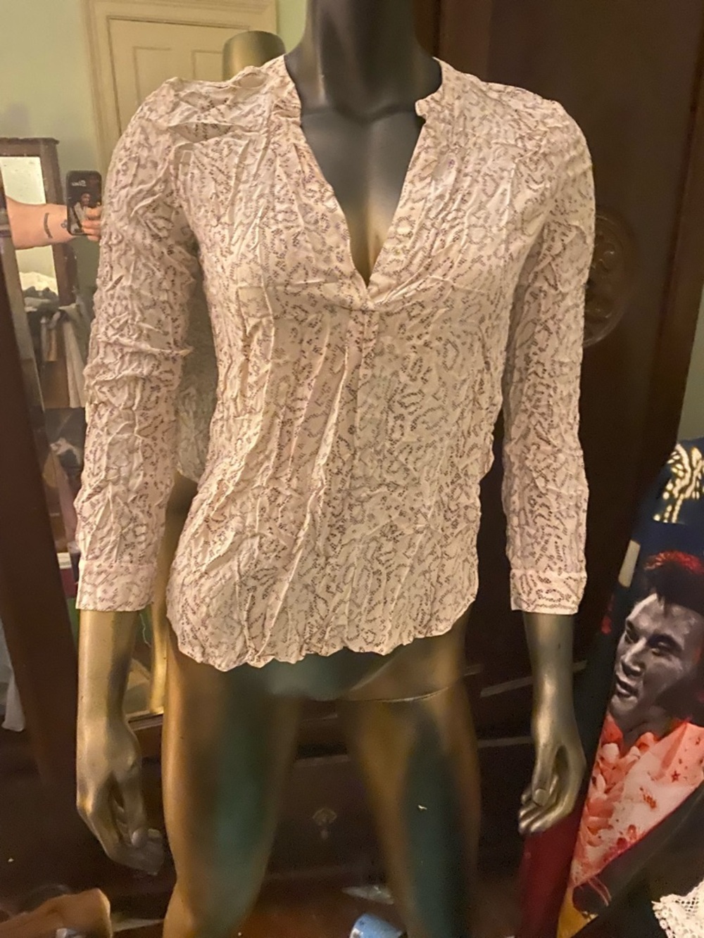 Joie Pale Pink Printed Split-Neck Blouse - Picture 1 of 3